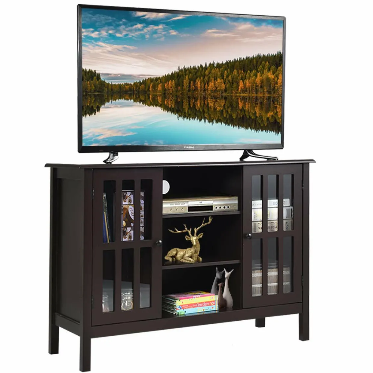 Tangkula Wood TV Stand, Classic Design Storage Console Free Standing Cabinet for TV up to 50"