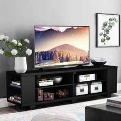 Tangkula Wood TV Stand for TVs up to 65 Inch Flat Screen, Modern Entertainment Center with 8 Open Shelves