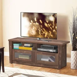Tangkula Wood TV Stand for TV up to 55 Inches, Rustic Storage Media Console Cabinet w/ 2 Open Shelves and 2 Door Cabinets,Coffee