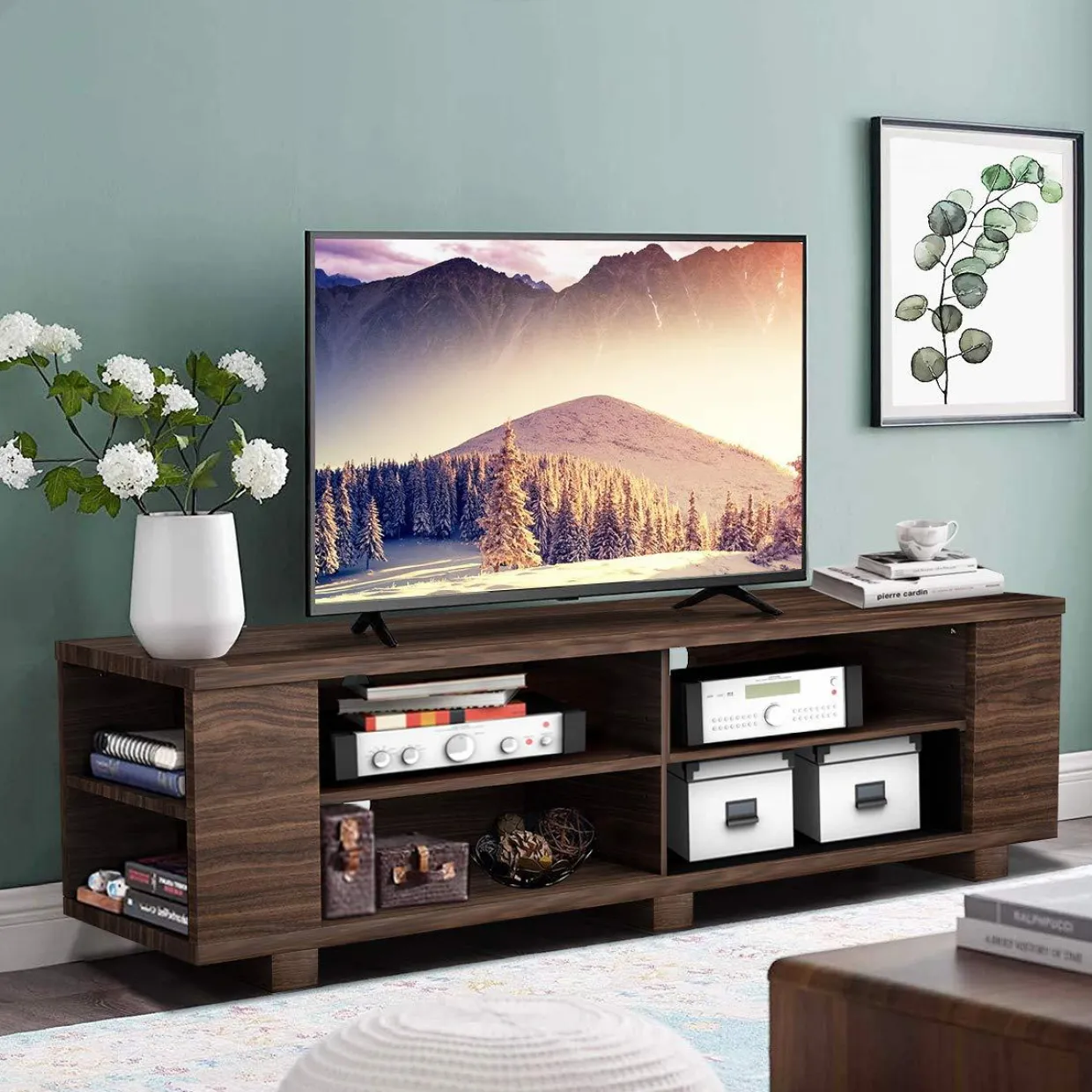 Tangkula Wood TV Stand for TVs up to 65 Inch Flat Screen, Modern Entertainment Center with 8 Open Shelves