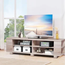 Tangkula Wood TV Stand for TVs up to 65 Inch Flat Screen, Modern Entertainment Center with 8 Open Shelves