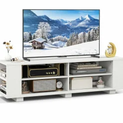 Tangkula Wood TV Stand for TVs up to 65 Inch Flat Screen, Modern Entertainment Center with 8 Open Shelves
