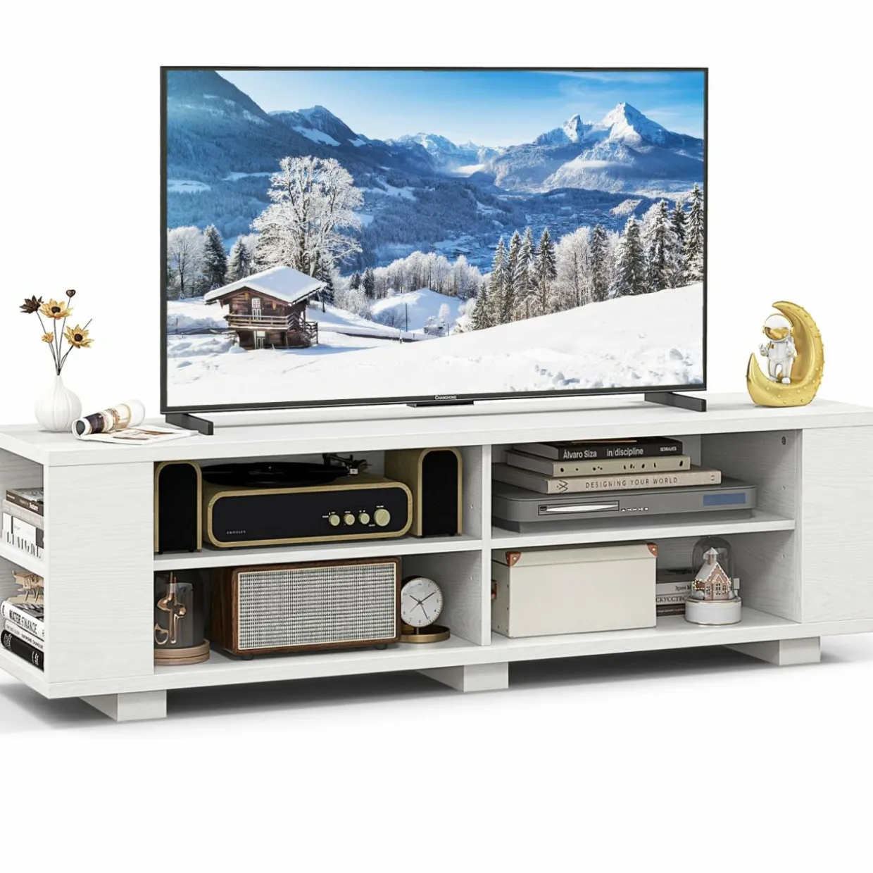 Tangkula Wood TV Stand for TVs up to 65 Inch Flat Screen, Modern Entertainment Center with 8 Open Shelves