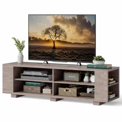 Tangkula Wood TV Stand for TVs up to 65 Inch Flat Screen, Modern Entertainment Center with 8 Open Shelves