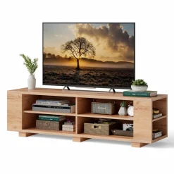 Tangkula Wood TV Stand for TVs up to 65 Inch Flat Screen, Modern Entertainment Center with 8 Open Shelves