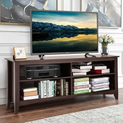 Tangkula Wood TV Stand for TVs up to 65 Inches, TV Storage Cabinet with 4 Open Storage Shelves