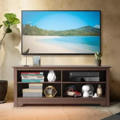 Tangkula Wood TV Stand for TVs up to 65 Inch, Farmhouse Media Console Cabinet Entertainment Center w/Cable Management Holes & Adjustable Shelf
