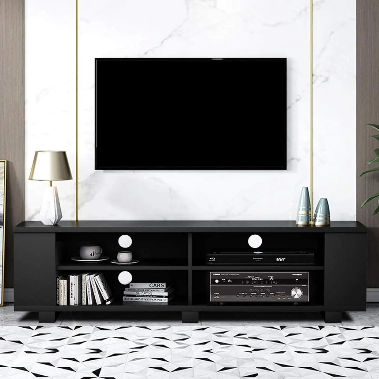 Tangkula Wood TV Stand for TVs up to 65 Inch Flat Screen, Modern Entertainment Center with 8 Open Shelves