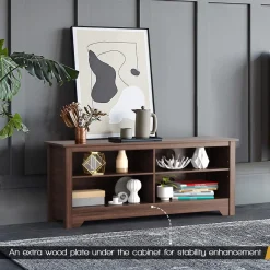 Tangkula Wood TV Stand for TVs up to 65 Inch, Farmhouse Media Console Cabinet Entertainment Center w/Cable Management Holes & Adjustable Shelf