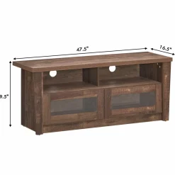 Tangkula Wood TV Stand for TV up to 55 Inches, Rustic Storage Media Console Cabinet w/ 2 Open Shelves and 2 Door Cabinets,Coffee