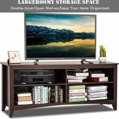Tangkula Wood TV Stand for TVs up to 65 Inches, TV Storage Cabinet with 4 Open Storage Shelves