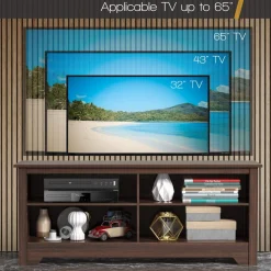 Tangkula Wood TV Stand for TVs up to 65 Inch, Farmhouse Media Console Cabinet Entertainment Center w/Cable Management Holes & Adjustable Shelf