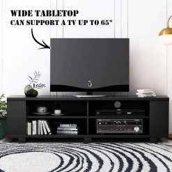Tangkula Wood TV Stand for TVs up to 65 Inch Flat Screen, Modern Entertainment Center with 8 Open Shelves