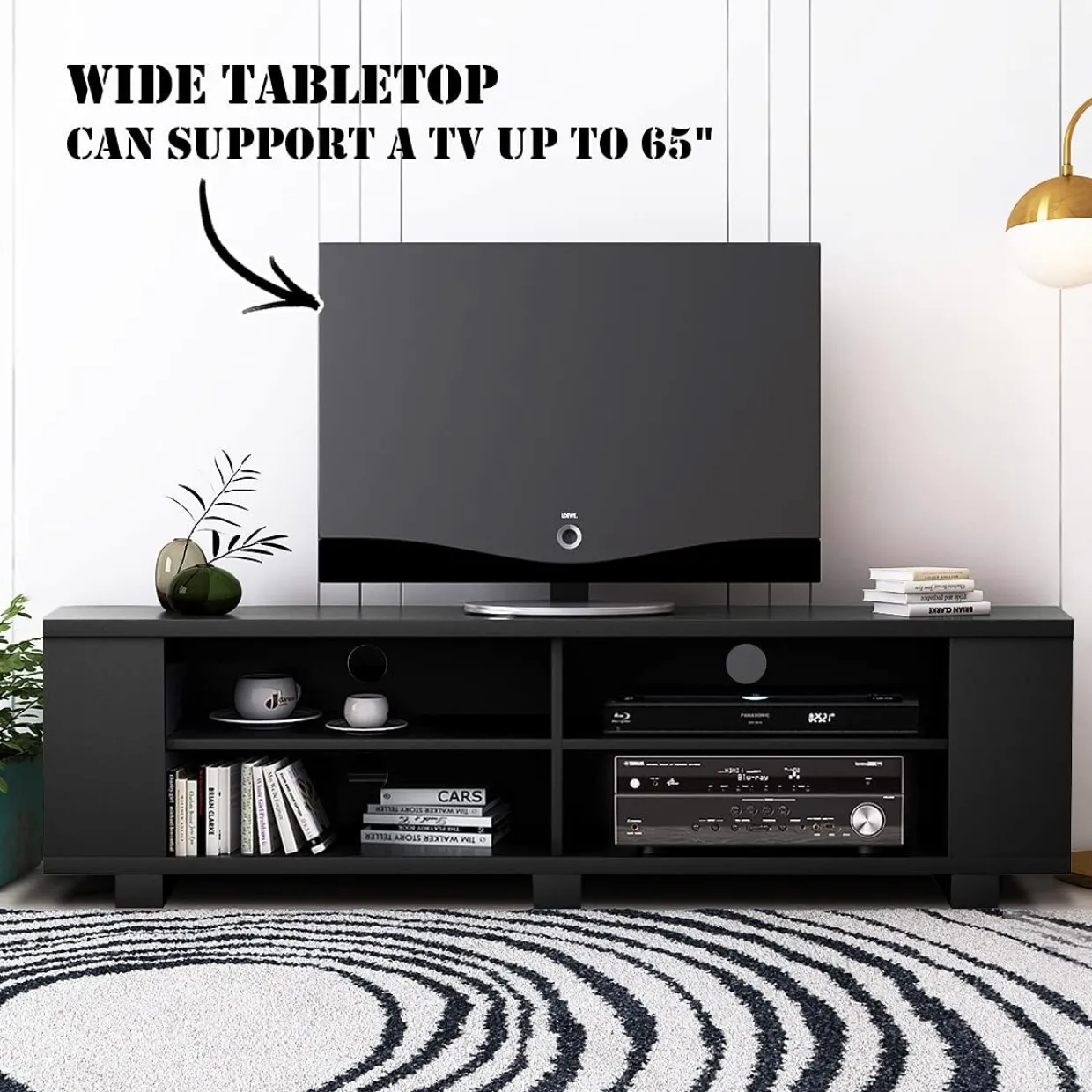 Tangkula Wood TV Stand for TVs up to 65 Inch Flat Screen, Modern Entertainment Center with 8 Open Shelves