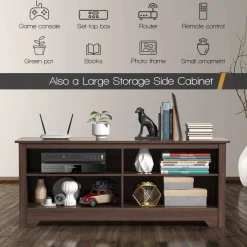 Tangkula Wood TV Stand for TVs up to 65 Inch, Farmhouse Media Console Cabinet Entertainment Center w/Cable Management Holes & Adjustable Shelf