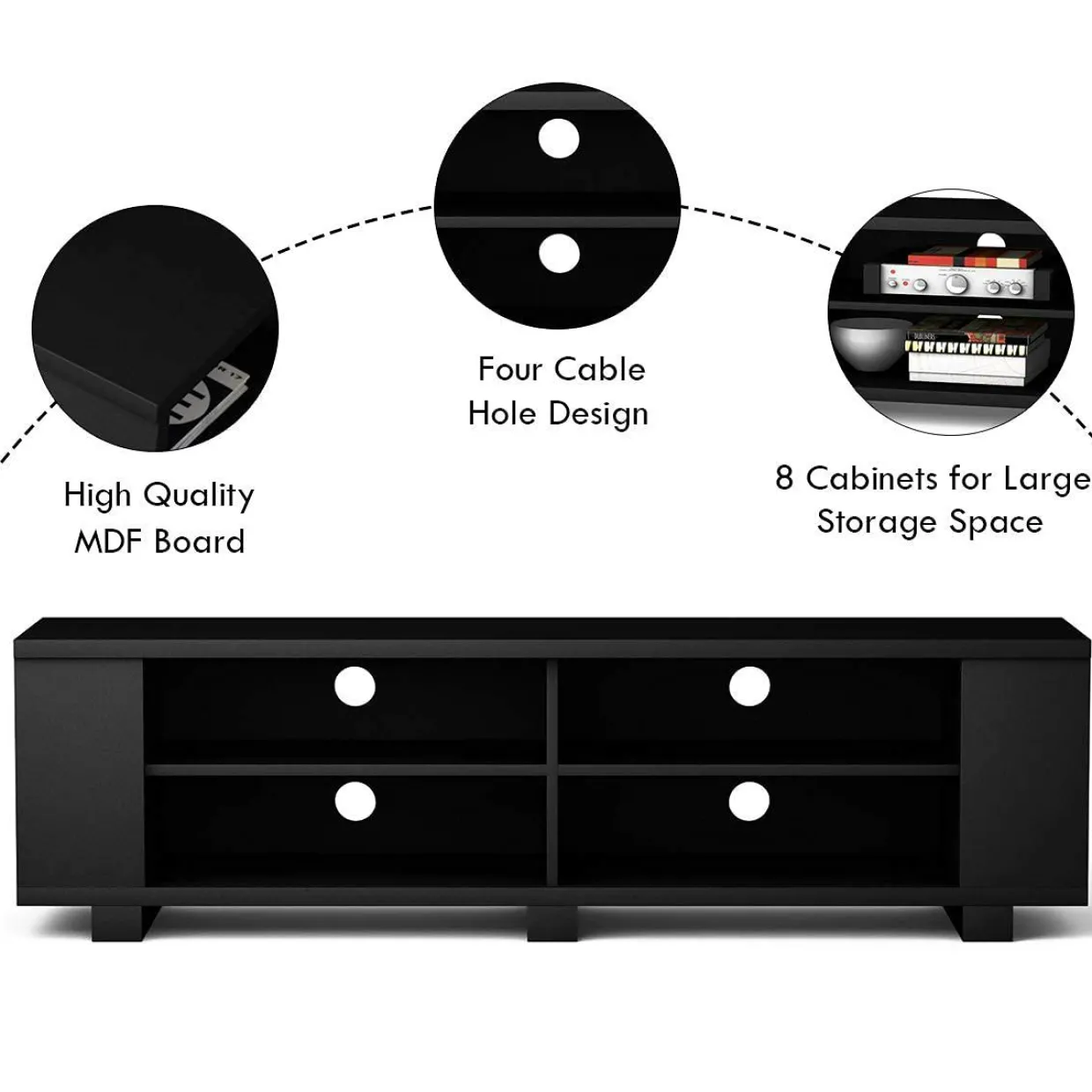 Tangkula Wood TV Stand for TVs up to 65 Inch Flat Screen, Modern Entertainment Center with 8 Open Shelves