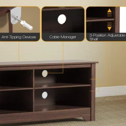 Tangkula Wood TV Stand for TVs up to 65 Inch, Farmhouse Media Console Cabinet Entertainment Center w/Cable Management Holes & Adjustable Shelf
