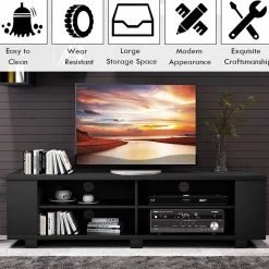 Tangkula Wood TV Stand for TVs up to 65 Inch Flat Screen, Modern Entertainment Center with 8 Open Shelves