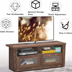 Tangkula Wood TV Stand for TV up to 55 Inches, Rustic Storage Media Console Cabinet w/ 2 Open Shelves and 2 Door Cabinets,Coffee