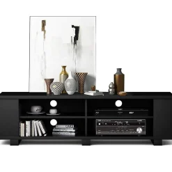 Tangkula Wood TV Stand for TVs up to 65 Inch Flat Screen, Modern Entertainment Center with 8 Open Shelves