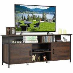 Tangkula Wood Universal TV Stand for TVs up to 65 Inches Flat Screen(Walnut)