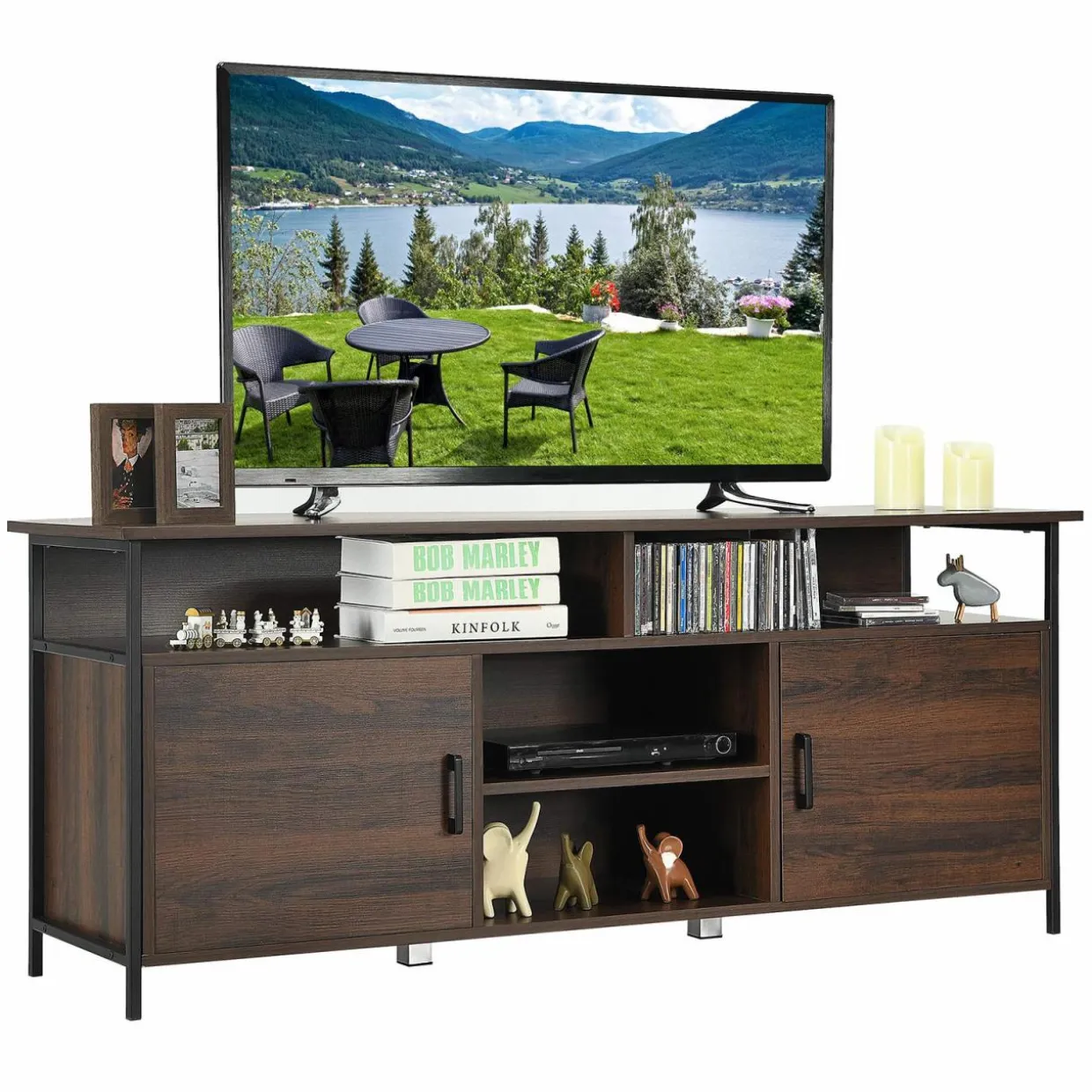 Tangkula Wood Universal TV Stand for TVs up to 65 Inches Flat Screen(Walnut)