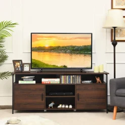Tangkula Wood Universal TV Stand for TVs up to 65 Inches Flat Screen(Walnut)