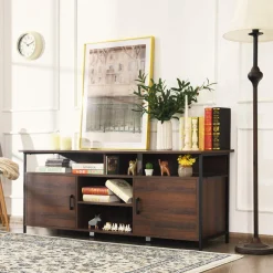 Tangkula Wood Universal TV Stand for TVs up to 65 Inches Flat Screen(Walnut)