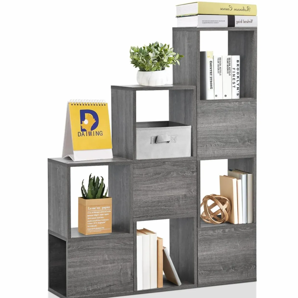Tangkula Wooden Cube Bookcase, Freely Combined Storage Bookshelf with 9 lattices