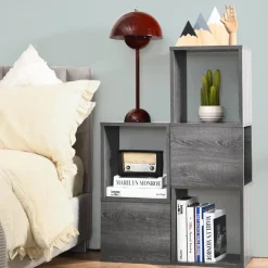 Tangkula Wooden Cube Bookcase, Freely Combined Storage Bookshelf with 9 lattices