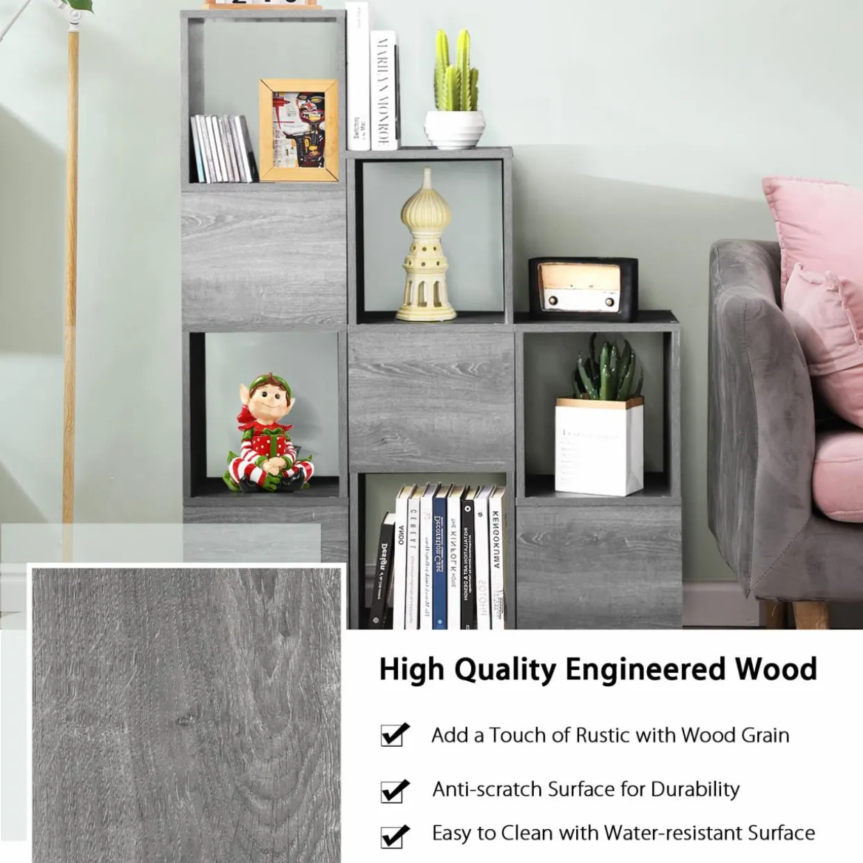 Tangkula Wooden Cube Bookcase, Freely Combined Storage Bookshelf with 9 lattices