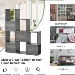 Tangkula Wooden Cube Bookcase, Freely Combined Storage Bookshelf with 9 lattices