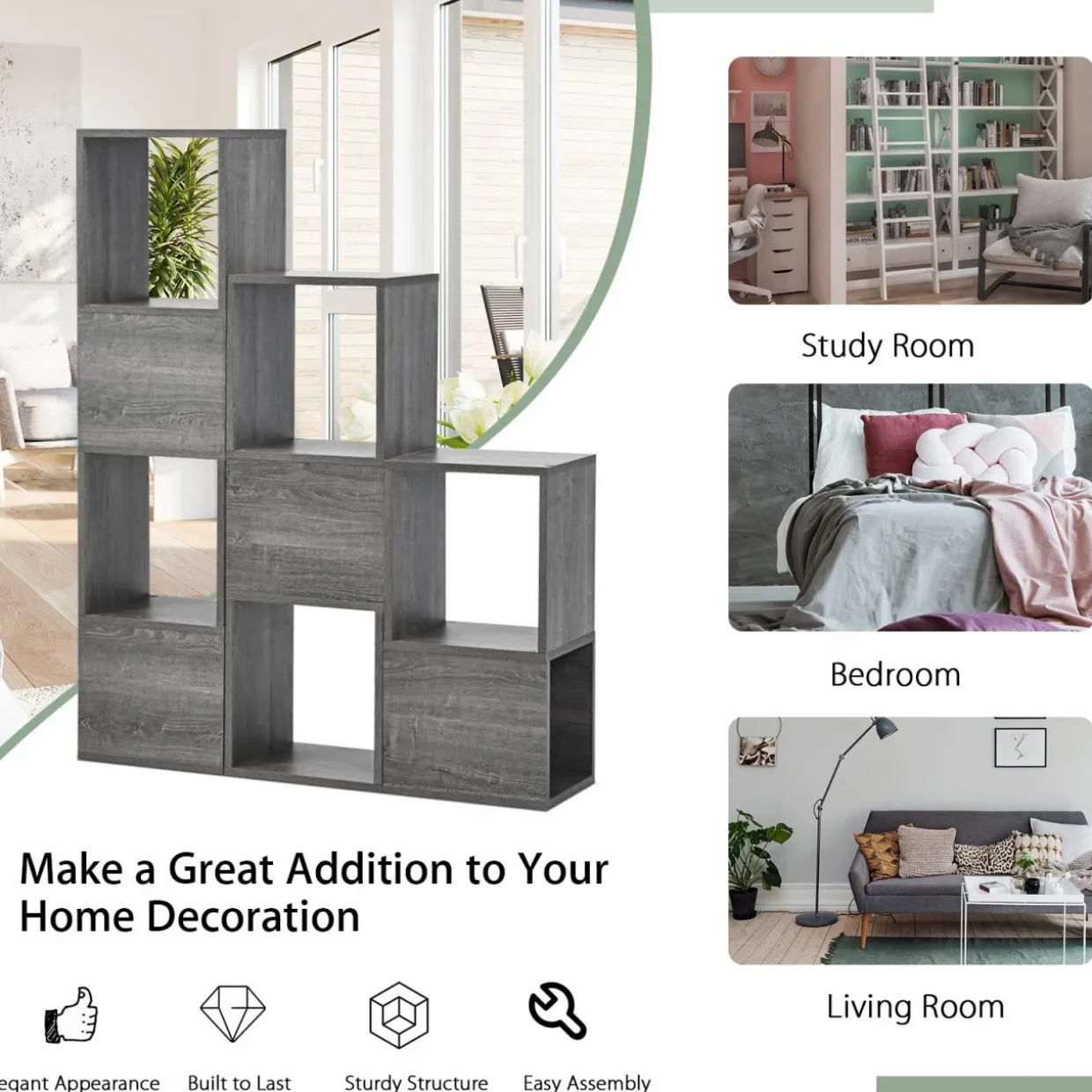 Tangkula Wooden Cube Bookcase, Freely Combined Storage Bookshelf with 9 lattices