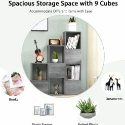 Tangkula Wooden Cube Bookcase, Freely Combined Storage Bookshelf with 9 lattices