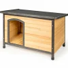 Tangkula Wooden Dog House, Outdoor Weather Resistant Pet Log Cabin