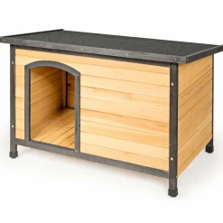 Tangkula Wooden Dog House, Outdoor Weather Resistant Pet Log Cabin