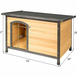 Tangkula Wooden Dog House, Outdoor Weather Resistant Pet Log Cabin