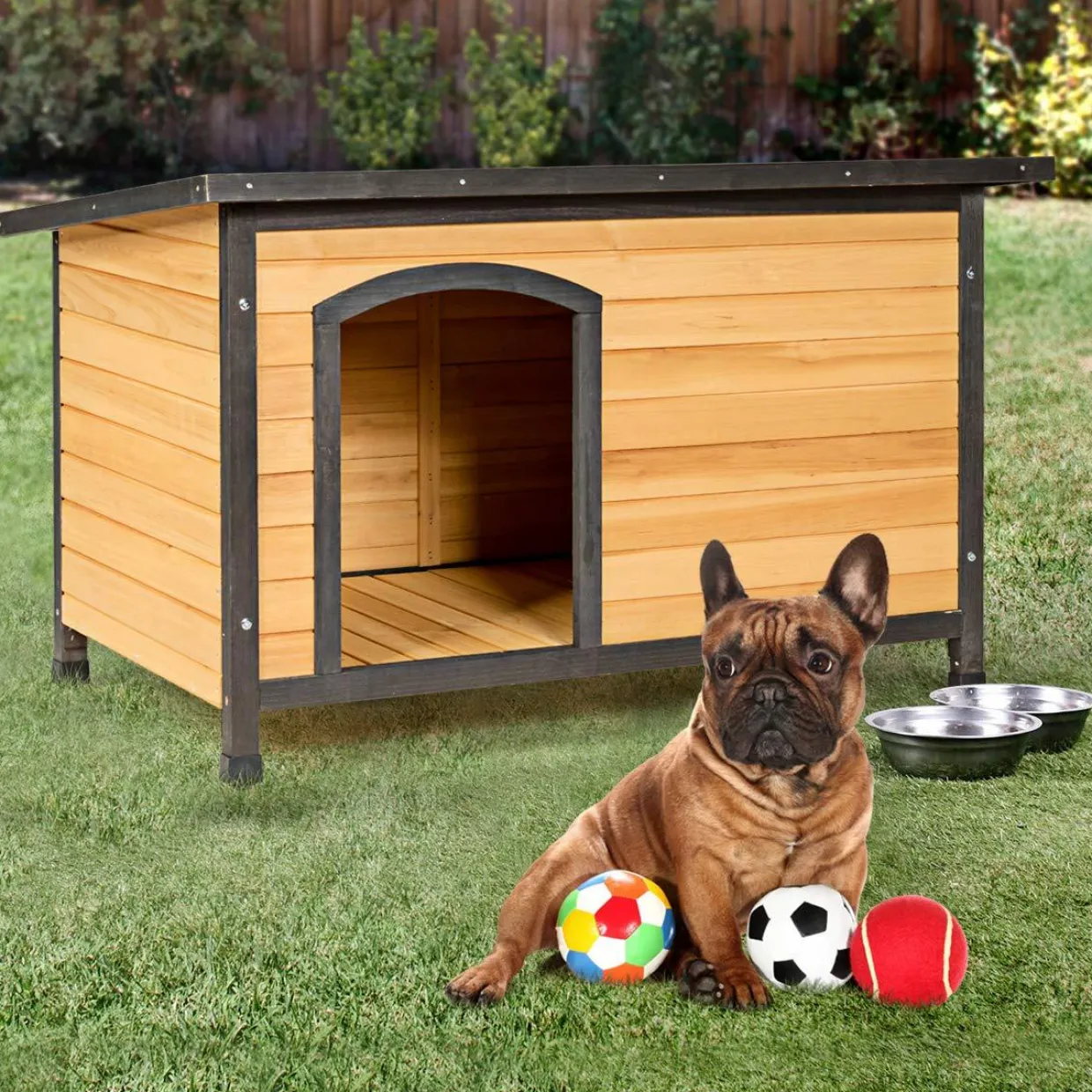 Tangkula Wooden Dog House, Outdoor Weather Resistant Pet Log Cabin