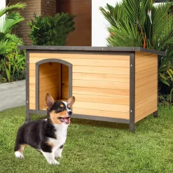 Tangkula Wooden Dog House, Outdoor Weather Resistant Pet Log Cabin