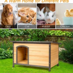 Tangkula Wooden Dog House, Outdoor Weather Resistant Pet Log Cabin