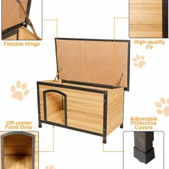 Tangkula Wooden Dog House, Outdoor Weather Resistant Pet Log Cabin