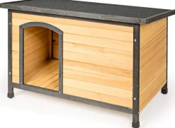Tangkula Wooden Dog House, Outdoor Weather Resistant Pet Log Cabin