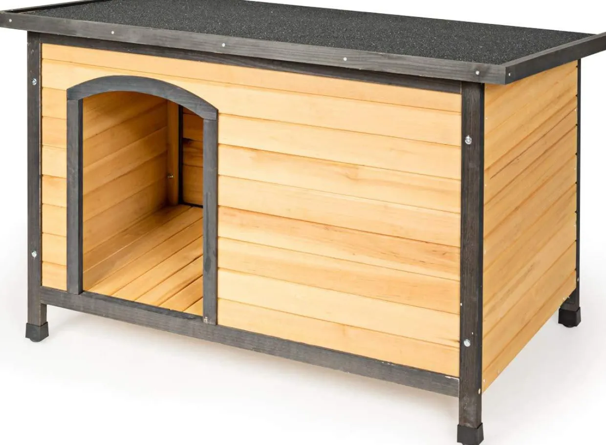 Tangkula Wooden Dog House, Outdoor Weather Resistant Pet Log Cabin
