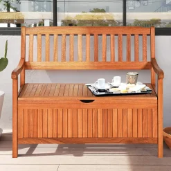 Tangkula Wooden Outdoor Storage Bench Large Deck Box (Natural)