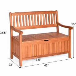Tangkula Wooden Outdoor Storage Bench Large Deck Box (Natural)
