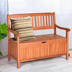 Tangkula Wooden Outdoor Storage Bench Large Deck Box (Natural)