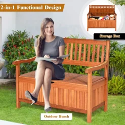 Tangkula Wooden Outdoor Storage Bench Large Deck Box (Natural)
