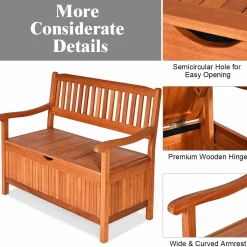 Tangkula Wooden Outdoor Storage Bench Large Deck Box (Natural)