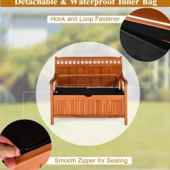 Tangkula Wooden Outdoor Storage Bench Large Deck Box (Natural)