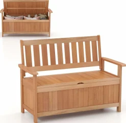 Tangkula Wooden Outdoor Storage Bench Large Deck Box (Natural)